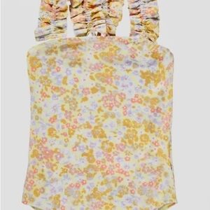 Molo Yellow Floral One-Piece Swimsuit with Ruffle Straps